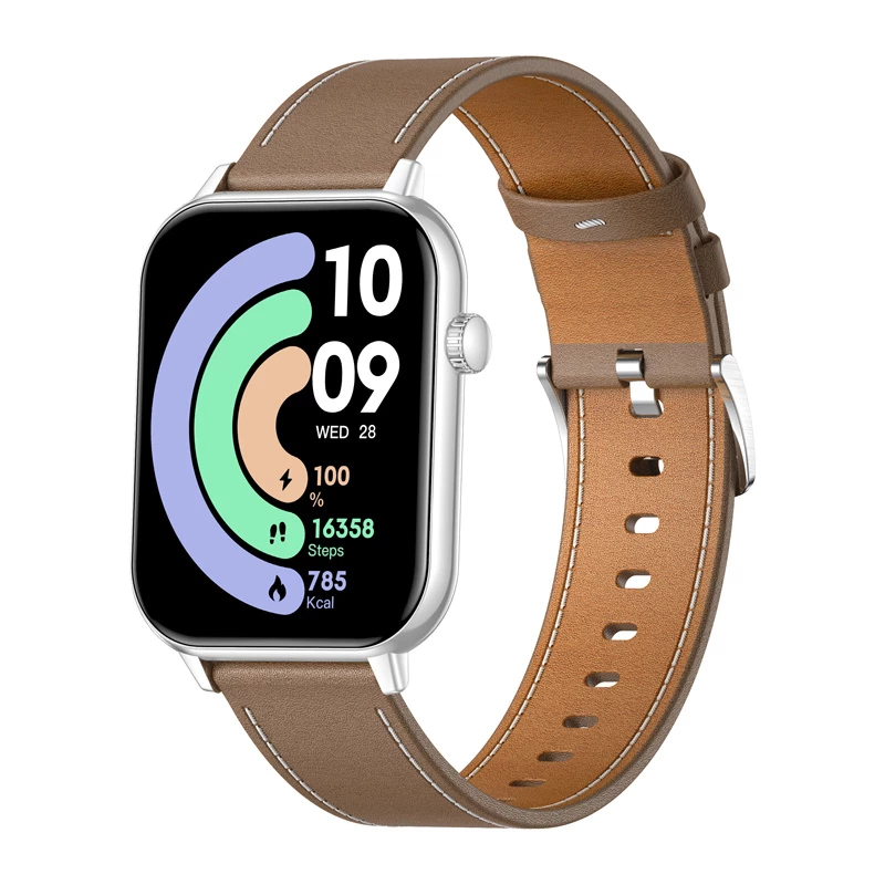 COLMI C28 Smartwatch – Sidabrinis + Ruda odinė juosta