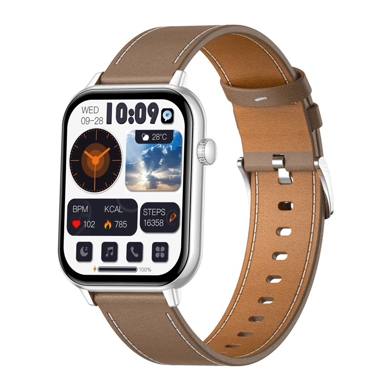 COLMI C28 Smartwatch – Sidabrinis + Ruda odinė juosta