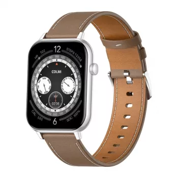 COLMI C28 Smartwatch – Sidabrinis + Ruda odinė juosta