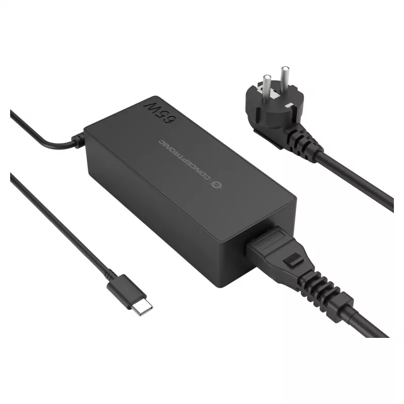 CONCEPTRONIC 65W GaN USB-C įkroviklis, 1 prievadas, PD3.0/PPS, juodas