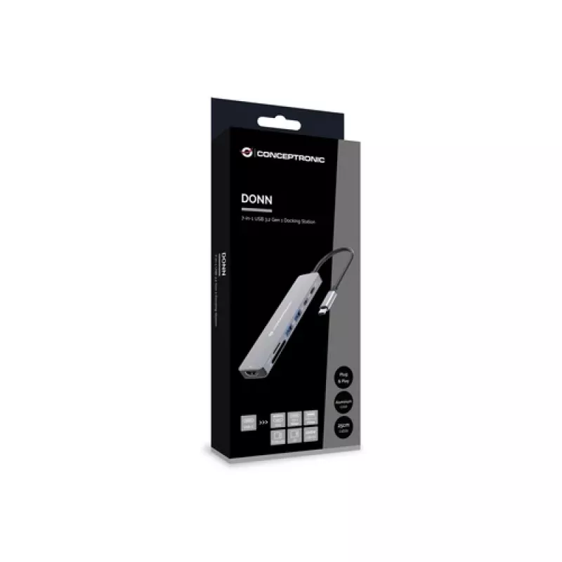 CONCEPTRONIC 7-in-1 USB-C Dockavimo stotis su HDMI, USB-C PD, 2x USB-A, SD & MicroSD kortelių skaitytuvais, 25 cm kabeliu, Space Grey