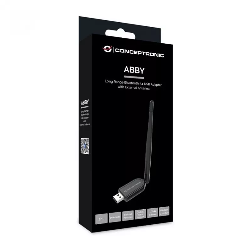 Conceptronic ABBY07B Long Range USB Bluetooth 5.1 Adapter with External Antenna - 3 Mbps