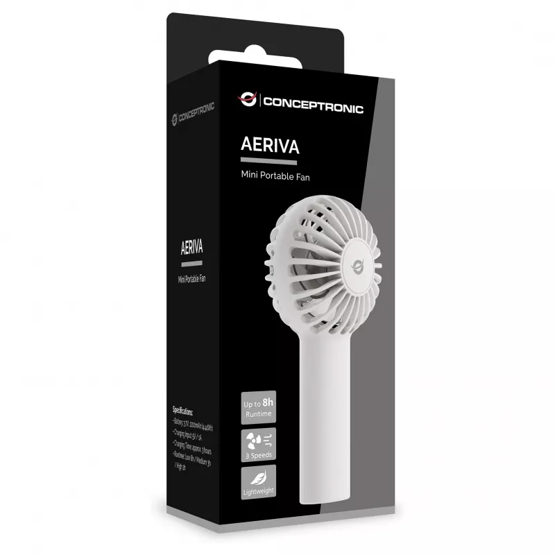 CONCEPTRONIC AERIVA01W Mini nešiojamasis ventiliatorius baltas – įkraunamas, 3 greičiai, USB-C