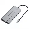 Conceptronic DONN34G 10-in-1 USB 3.2 Gen 2 MST dokavimo stotelė, 4K60Hz HDMI, 8K30Hz DisplayPort, GbE, USB-C 10Gbps x 3, USB-A 480Mbps x 2, Audio, 100W USB PD