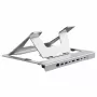 Conceptronic DONN35S Laptop Stand su 7-in-1 USB-C dokavimo stotele, Dual HDMI 4K60Hz, GbE, USB-C 5Gbps, 2x USB-A, 100W PD, sidabrinis