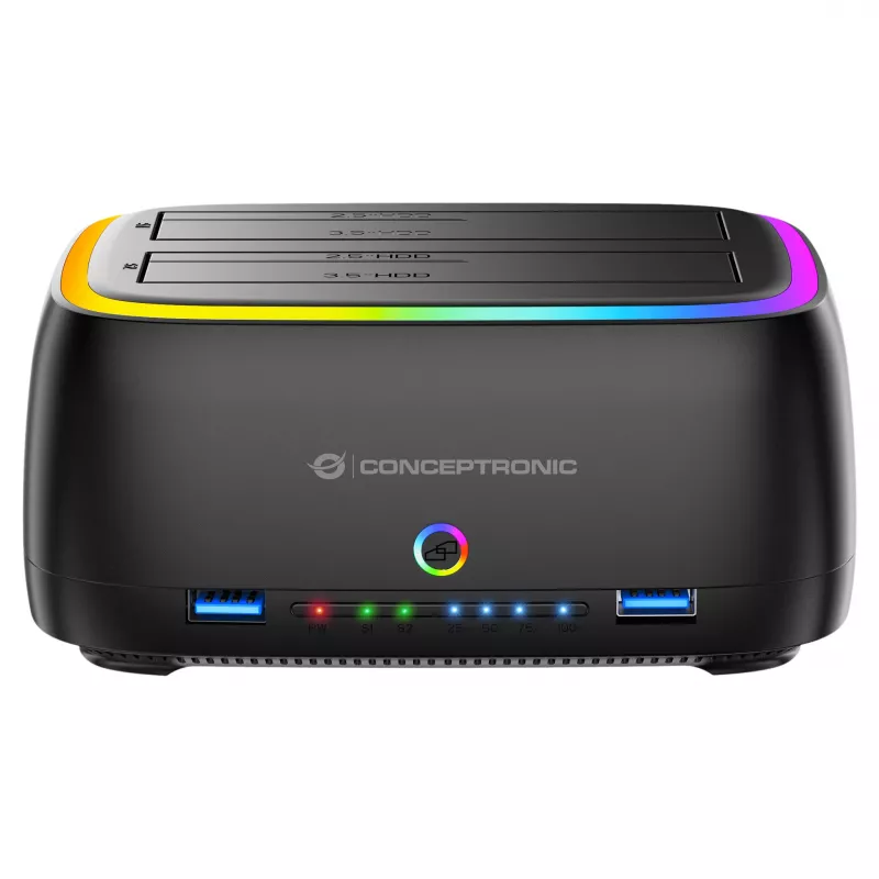 Conceptronic DONN36B 2 lizdų SATA HDD/SSD prijungimo stotelė, USB 3.0, 2x USB-A, Black