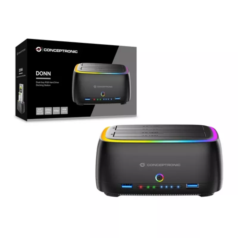 Conceptronic DONN36B 2 lizdų SATA HDD/SSD prijungimo stotelė, USB 3.0, 2x USB-A, Black