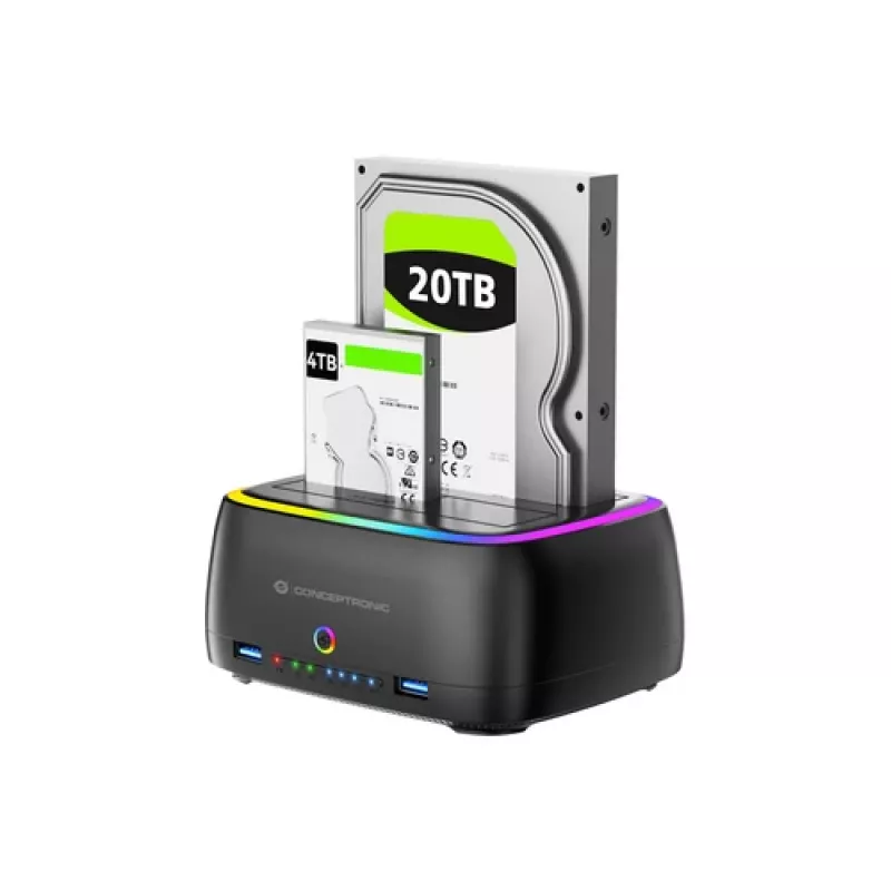 Conceptronic DONN36B 2 lizdų SATA HDD/SSD prijungimo stotelė, USB 3.0, 2x USB-A, Black