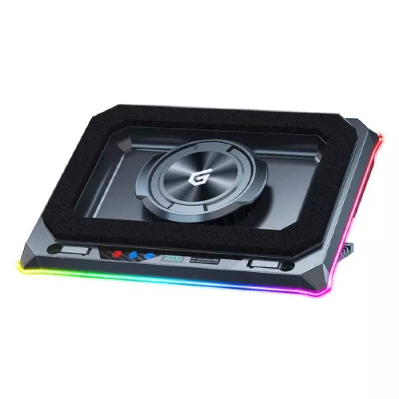Conceptronic THYIA03B USB-C nešiojamojo kompiuterio aušinimo padėklas su išmaniojo telefono laikikliu, RGB, 12V