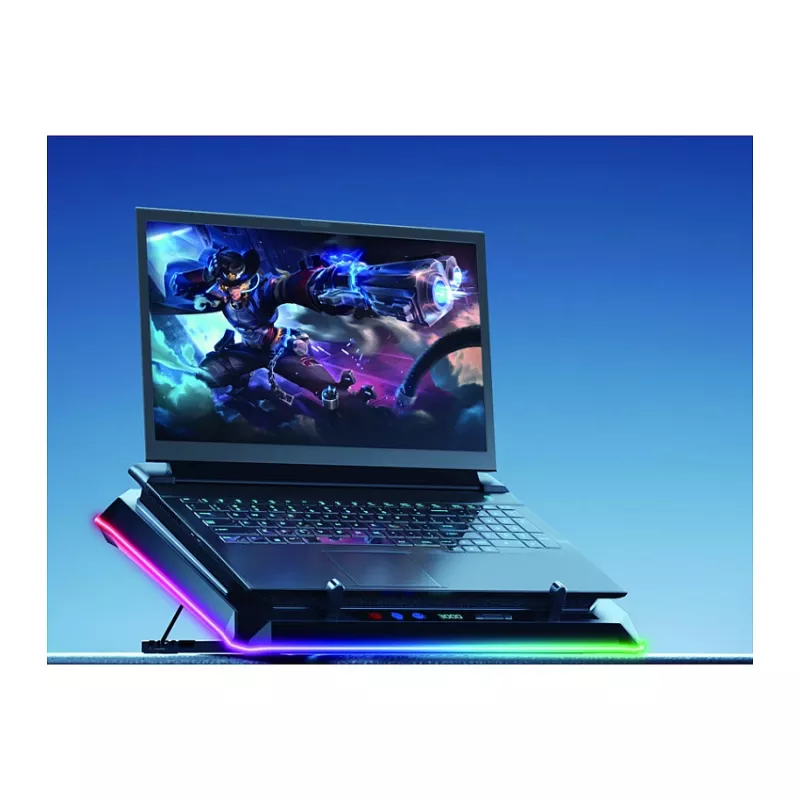 Conceptronic THYIA03B USB-C nešiojamojo kompiuterio aušinimo padėklas su išmaniojo telefono laikikliu, RGB, 12V