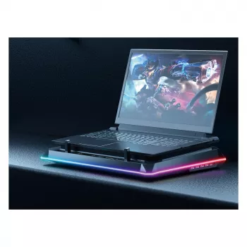 Conceptronic THYIA04B USB-C nešiojamojo kompiuterio aušinimo padėklas su telefono laikikliu, 130mm, dvigubi 125mm ventiliatoriai, mėlynas LED, iki 17 inch