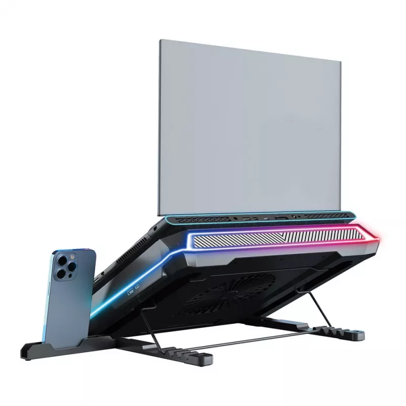 Conceptronic THYIA04B USB-C nešiojamojo kompiuterio aušinimo padėklas su telefono laikikliu, 130mm, dvigubi 125mm ventiliatoriai, mėlynas LED, iki 17 inch
