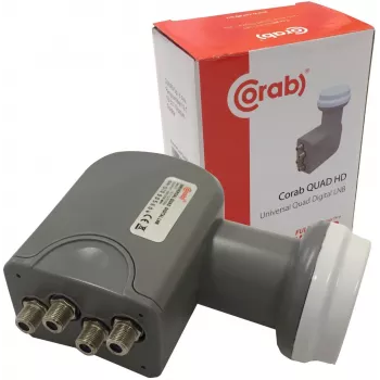 CORAB Universal Quad LNB – 4 išėjimai, 0,1 dB triukšmo rodiklis, 40 mm švitintuvas