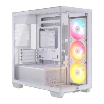 CORSAIR 2800X RS-R ARGB Micro-ATX dviejų kamerų kubo korpusas, baltas, su panoraminiu grūdintu stiklu ir 2x LL120 RGB ventiliatoriais