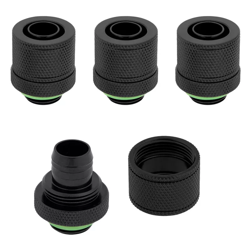 CORSAIR Hydro X Series XF Suspaudimo Jungtis, Tiesi G1/4 colio Vyriškas į 13/10mm Minkštą Vamzdelį, Juoda – 4 vnt. pakuotė