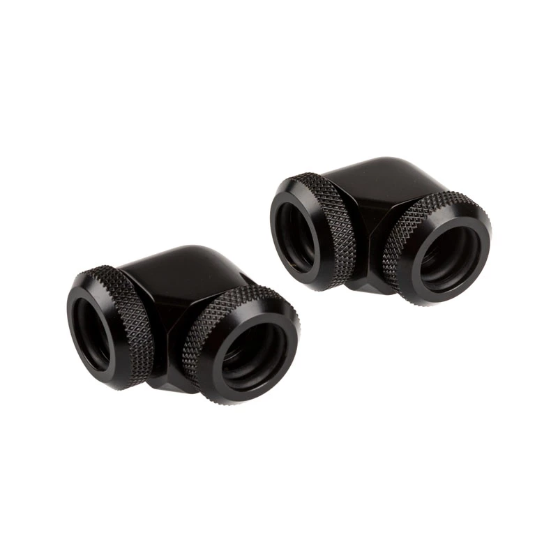 Corsair Hydro X Series XF standžiojo vamzdelio adapteris 90 laipsnių 12mm AD į 12mm AD standžiajam vamzdeliui, pakuotėje 2 vnt., juodas