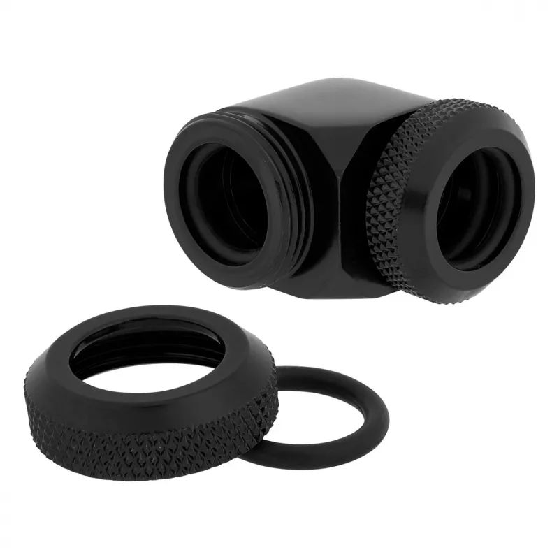 Corsair Hydro X Series XF standžiojo vamzdelio adapteris 90 laipsnių 12mm AD į 12mm AD standžiajam vamzdeliui, pakuotėje 2 vnt., juodas