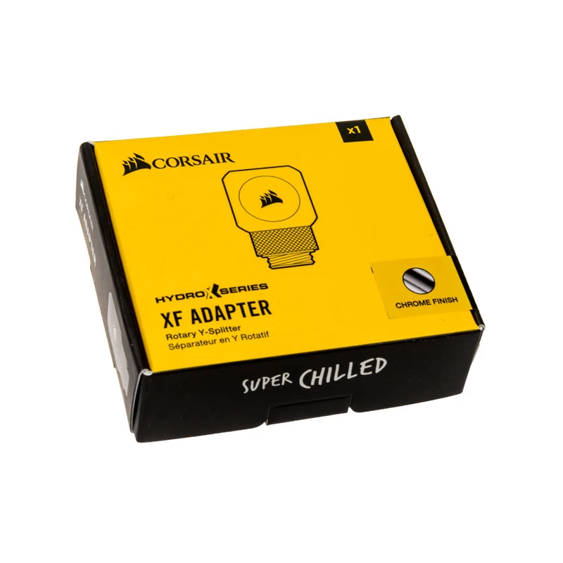 Corsair Hydro X Series XF Rotary Y-Splitter G1/4 colio vyriškas į 2x G1/4 colio moteriškas - chromuotas sidabras