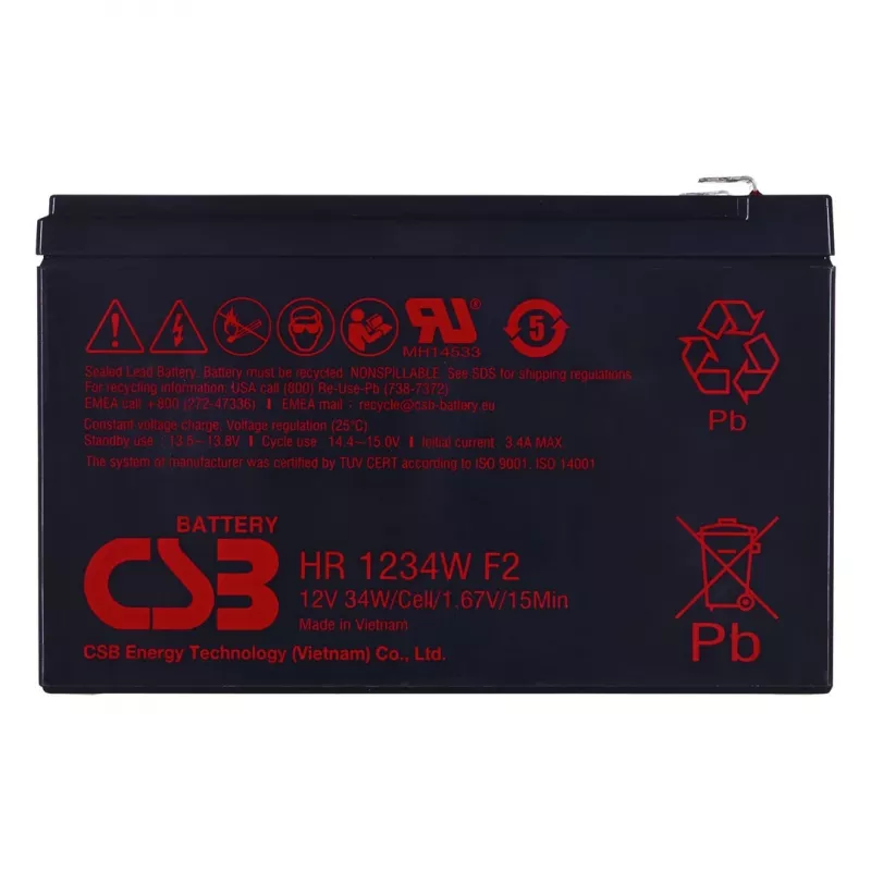 CSB HR1234WF2 12V 9Ah VRLA AGM akumuliatorius su F2 gnybtais