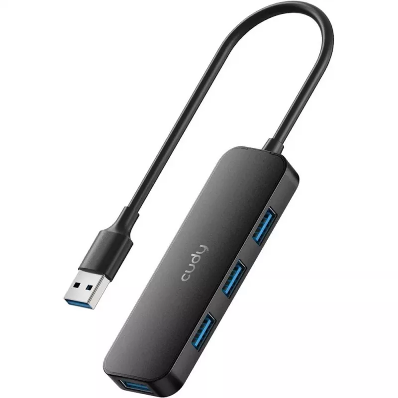 Cudy UH40A PortMate USB-A į 4 prievadų USB 3.0 šakotuvas 5Gbps Tik duomenys Plastikinis Kompaktiškas Juodas