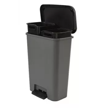 CURVER Decobin Duo pedalinis šiukšlių kibiras 23+23L tamsiai pilkas/juodas