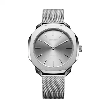 D1 Milano SSML01 Ultra Thin 36mm vyrų kvarcinis laikrodis su juodu ciferblatu ir sidabrine nerūdijančio plieno apyranke