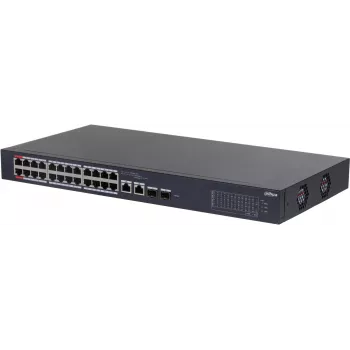DAHUA CS4226-24ET-375 26 prievadų 2 lygio+ valdomas PoE+ komutatorius su 24 Gigabit PoE+ prievadais, 2 SFP jungtimis, 375W biudžetu, be ventiliatoriaus, montuojamas į stelažą
