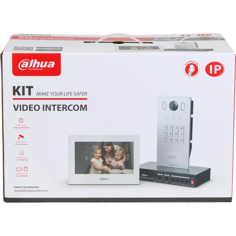 DAHUA KTP05(F) 2 laidų IP vaizdo domofono rinkinys su 7 inch jutikliniu ekranu vidaus monitoriumi, 2MP lauko stotimi ir maitinimo šaltiniu