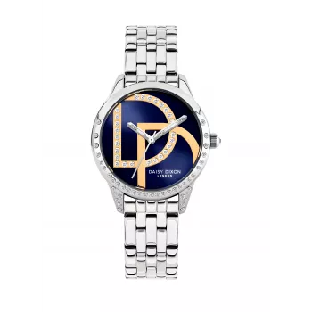 Daisy Dixon Women's DD105SM Analogue Quartz Watch 35mm Silver Dial Grey Faux Leather Strap