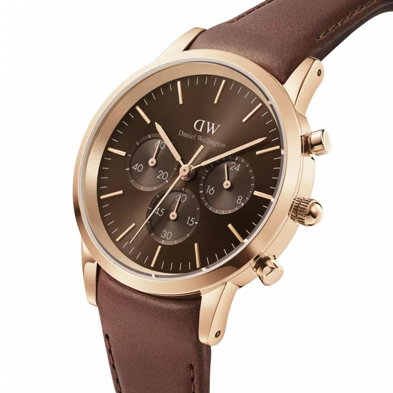 Daniel Wellington Classic 42mm vyrų laikrodis DW00100640 - rožinio aukso korpusas, juodas ciferblatas, juodas odinis dirželis