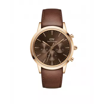 Daniel Wellington Classic 42mm vyrų laikrodis DW00100640 - rožinio aukso korpusas, juodas ciferblatas, juodas odinis dirželis