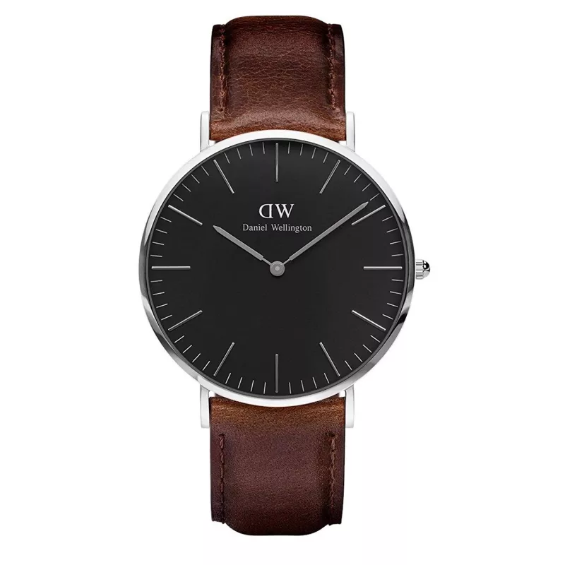 DANIEL WELLINGTON DW00100131 Vyriškas laikrodis 40mm Rožinio aukso nerūdijančio plieno korpusas Kreminės baltos spalvos ciferblatas Tamsiai rudos odos dirželis