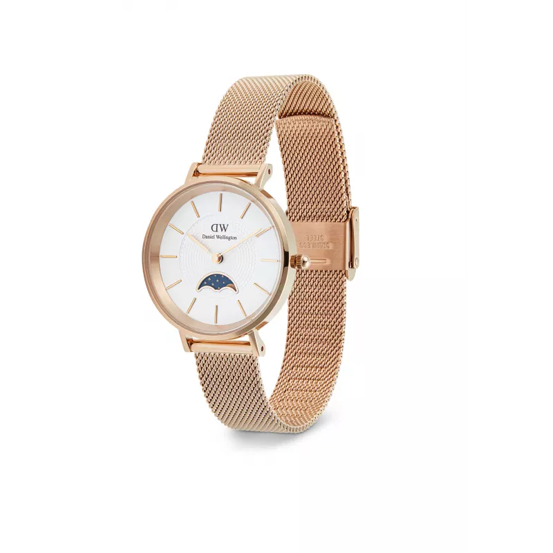 DANIEL WELLINGTON Petite Lumine 32mm sidabrinis laikrodis su perlų motinos ciferblatu ir sidabriniu tinklelio dirželiu DW00100773