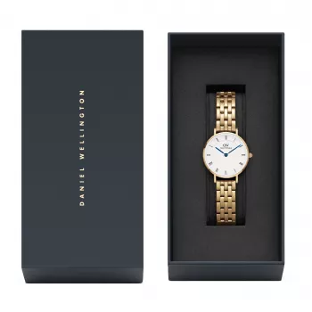DANIEL WELLINGTON Petite Lumine Moteriškas Laikrodis 28mm Rožinio Aukso Tinklelio Apyrankė DW00100682