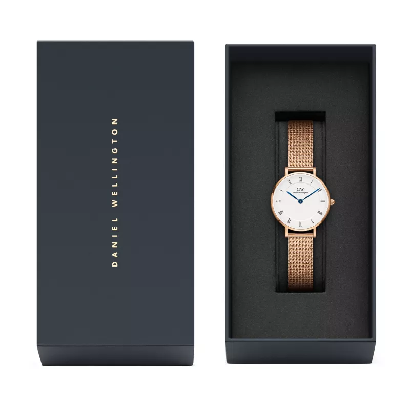 DANIEL WELLINGTON Petite Lumine Moteriškas Laikrodis 28mm Rožinio Aukso Nerūdijantis Plienas Baltas Perlų Motinos Ciferblatas