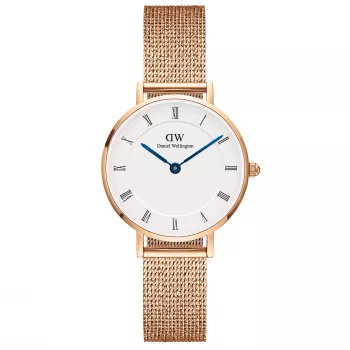 DANIEL WELLINGTON Petite Lumine Moteriškas Laikrodis 28mm Rožinio Aukso Nerūdijantis Plienas Baltas Perlų Motinos Ciferblatas
