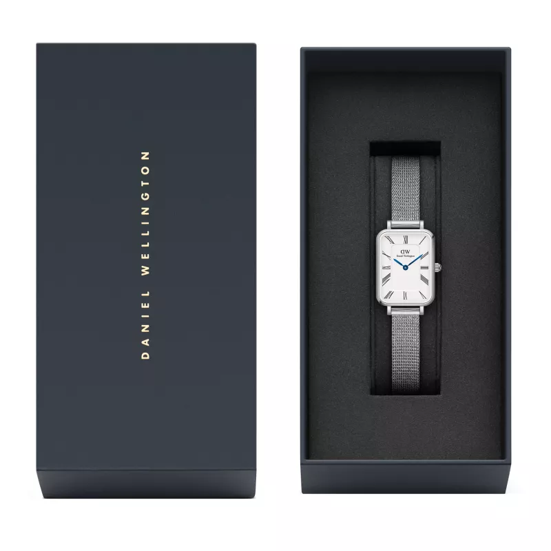 DANIEL WELLINGTON Quadro Moteriškas Laikrodis 26mm Rožinis Auksas Nerūdijantis Plienas Juoda Oda DW00100690