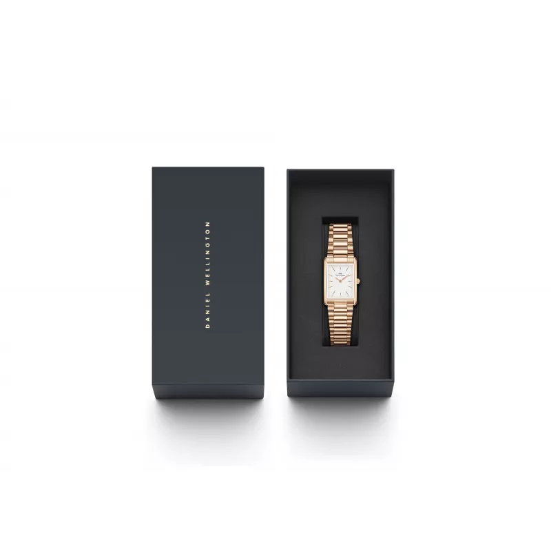 DANIEL WELLINGTON Quadro moteriškas laikrodis 32mm rožinio aukso nerūdijantis plienas juoda oda