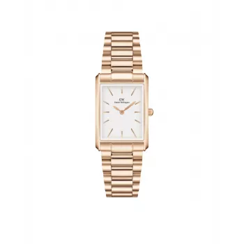DANIEL WELLINGTON Quadro moteriškas laikrodis 32mm rožinio aukso nerūdijantis plienas juoda oda