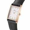 DANIEL WELLINGTON Quadro Moteriškas Laikrodis 32mm Rožinis Auksas Nerūdijantis Plienas Šviesiai Baltas Ciferblatas Juodas Odinis Dirželis DW00100693