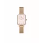 DANIEL WELLINGTON Quadro Moteriškas Laikrodis DW00100669 - 20mm Rožinio Aukso Korpusas, Juodas Odinis Dirželis