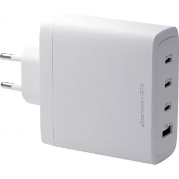 DBRAMANTE1928 Re-Charge GaN sieninis įkroviklis 140W – 4 išvesties prievadai (3x USB-C, 1x USB-A) – baltas