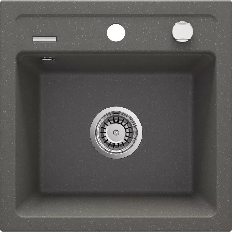 DEANTE 1-Bowl Granite Sink with Drainer, Black (Nero), 780x440 mm, Inset, 2 Tap Holes, Overflow, Waste Kit & Siphon Included