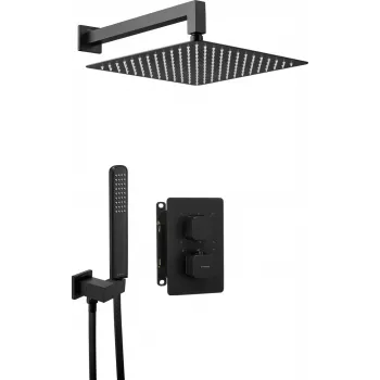 DEANTE Paslėptas dušo komplektas su termostatiniu BOX - Arnika Nero - Matinė juoda