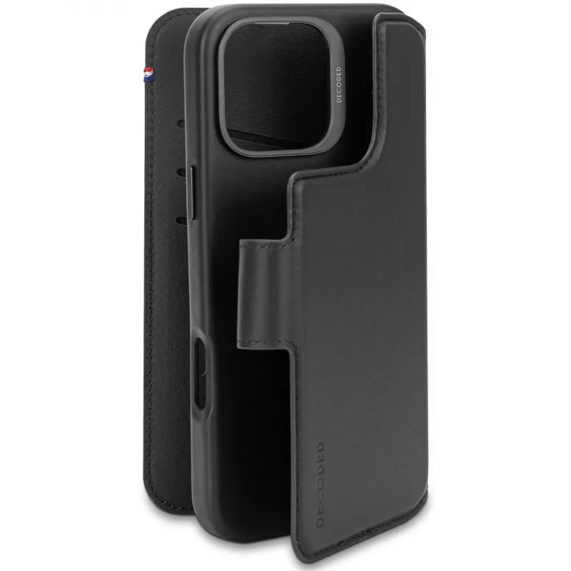 Decoded Leather Detachable Wallet Case, skirtas iPhone 16 Pro Max, suderinamas su MagSafe, juodos spalvos