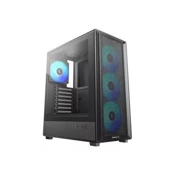 Deepcool CC550 4F Mid Tower korpusas, 4x 120mm LED ventiliatoriai, grūdintas stiklas, juoda