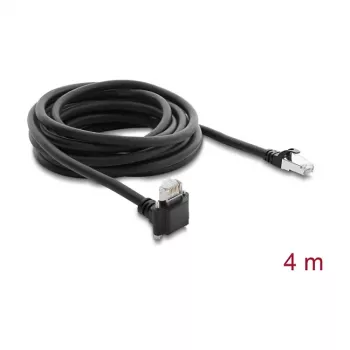 Delock 4m GigE kameros kabelis Cat.6 S/FTP RJ45 90° kampuotas prisukamas užraktas į RJ45 tiesų - juodas
