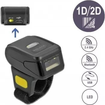 DeLOCK 90508 Nešiojamas 1D/2D brūkšninių kodų skaitytuvas su USB, 2,4 GHz RF ir Bluetooth 4.1