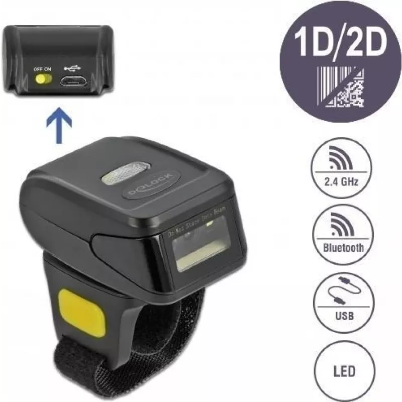 DeLOCK 90508 Nešiojamas 1D/2D brūkšninių kodų skaitytuvas su USB, 2,4 GHz RF ir Bluetooth 4.1