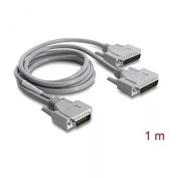 Delock adapteris Y-kabelis Serial RS-232 LFH D-Sub HD 60 kontaktų kištukas į 2x D-Sub 25 kontaktų kištukas, 1 m, pilkas